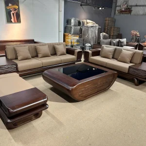 Bộ Sofa Gỗ Tự Nhiên Thiết Kế Chân Thuyền/Góc L Bọc Da Cao Cấp