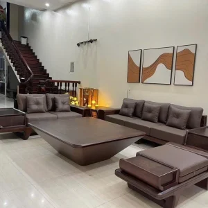 Bộ Sofa Gỗ Tự Nhiên Chân Thuyền Chạm Nan Chớp Linh Hoạt (Phiên Bản Mặt Mộc & Bọc Da)